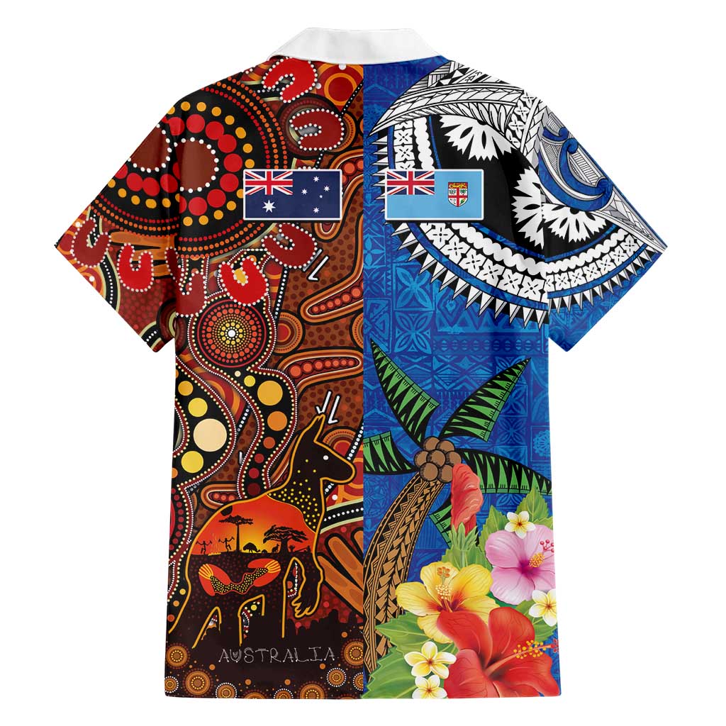 Fiji and Australia Together Hawaiian Shirt Fijian Tapa Plants with Kangaroo and Aboriginal - Polynesian Pride