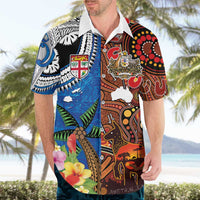 Fiji and Australia Together Hawaiian Shirt Fijian Tapa Plants with Kangaroo and Aboriginal - Polynesian Pride