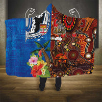Fiji and Australia Together Hooded Blanket Fijian Tapa Plants with Kangaroo and Aboriginal - Polynesian Pride