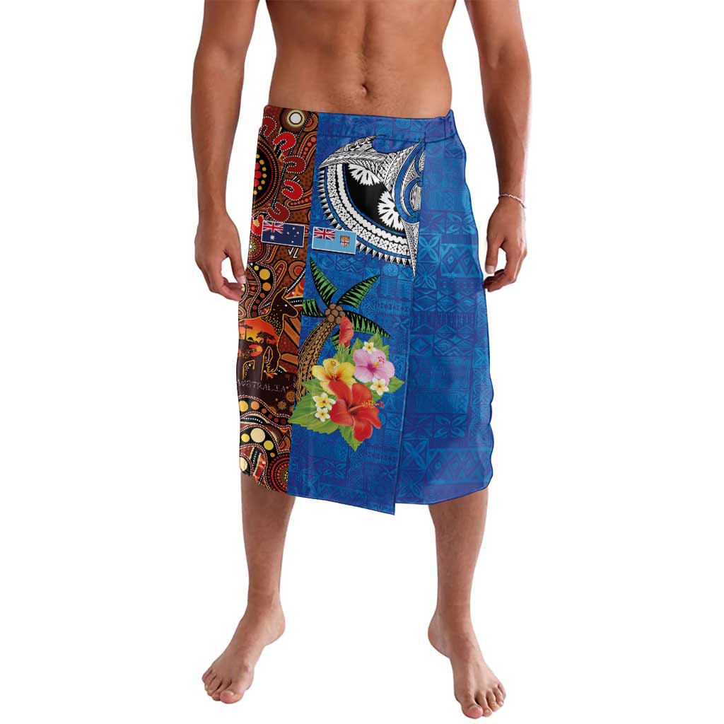 Fiji and Australia Together Lavalava Fijian Tapa Plants with Kangaroo and Aboriginal - Polynesian Pride