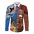 Fiji and Australia Together Long Sleeve Button Shirt Fijian Tapa Plants with Kangaroo and Aboriginal - Polynesian Pride