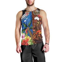Fiji and Australia Together Men Tank Top Fijian Tapa Plants with Kangaroo and Aboriginal - Polynesian Pride