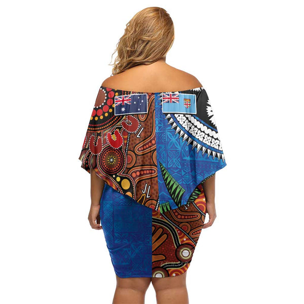 Malampa Fiji Day Off Shoulder Short Dress Tropical Plants Mix Polynesian and Tapa Pattern LT03