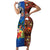 Fiji and Australia Together Short Sleeve Bodycon Dress Fijian Tapa Plants with Kangaroo and Aboriginal - Polynesian Pride