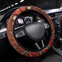 Fiji and Australia Together Steering Wheel Cover Fijian Tapa Plants with Kangaroo and Aboriginal LT03 Universal Fit Black - Polynesian Pride