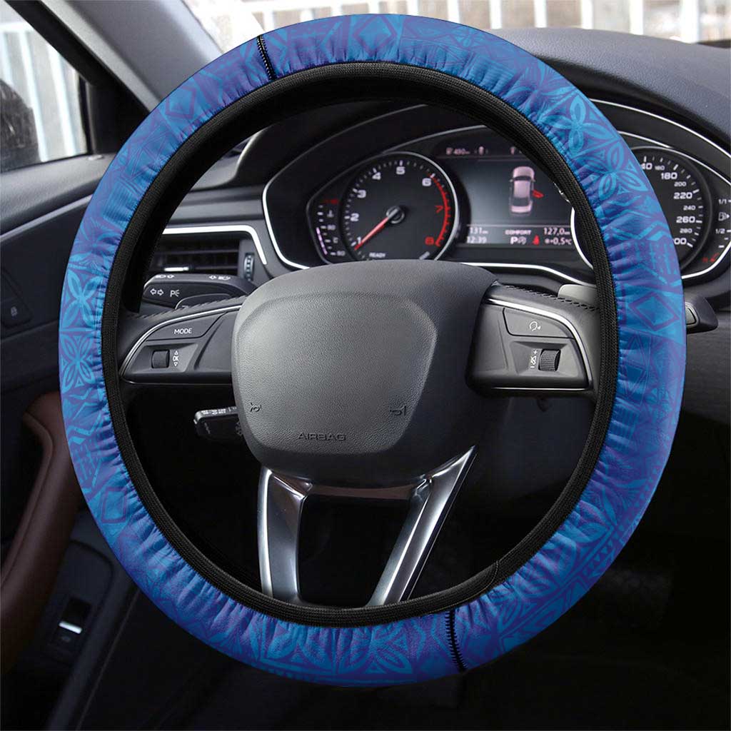 Fiji and Australia Together Steering Wheel Cover Fijian Tapa Plants with Kangaroo and Aboriginal LT03 - Polynesian Pride