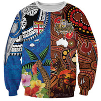 Fiji and Australia Together Sweatshirt Fijian Tapa Plants with Kangaroo and Aboriginal LT03 Unisex Black - Polynesian Pride
