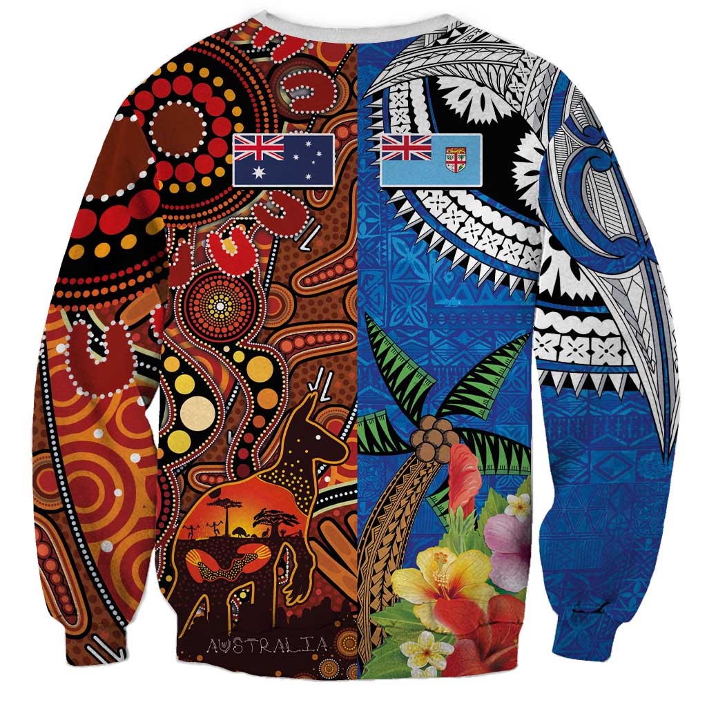 Fiji and Australia Together Sweatshirt Fijian Tapa Plants with Kangaroo and Aboriginal LT03 - Polynesian Pride