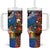 Fiji and Australia Together Tumbler With Handle Fijian Tapa Plants with Kangaroo and Aboriginal - Polynesian Pride