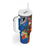 Fiji and Australia Together Tumbler With Handle Fijian Tapa Plants with Kangaroo and Aboriginal - Polynesian Pride