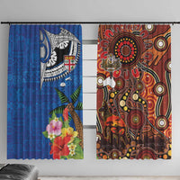 Fiji and Australia Together Window Curtain Fijian Tapa Plants with Kangaroo and Aboriginal - Polynesian Pride