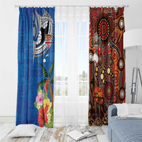 Fiji and Australia Together Window Curtain Fijian Tapa Plants with Kangaroo and Aboriginal - Polynesian Pride