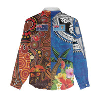 Fiji and Australia Together Women Casual Shirt Fijian Tapa Plants with Kangaroo and Aboriginal - Polynesian Pride