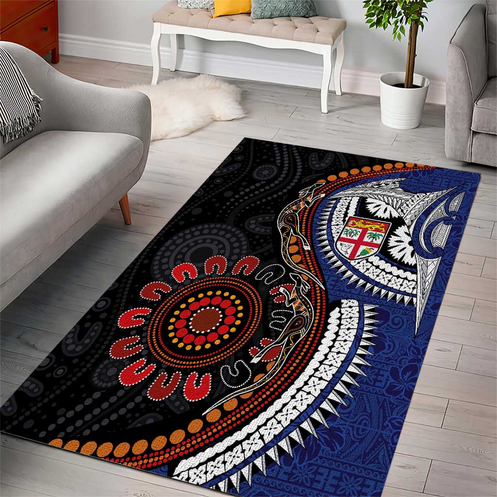 Fiji and Australia Together Area Rug Kangaroo Aboriginal with Tribal Tapa Hibiscus Half Style - Polynesian Pride