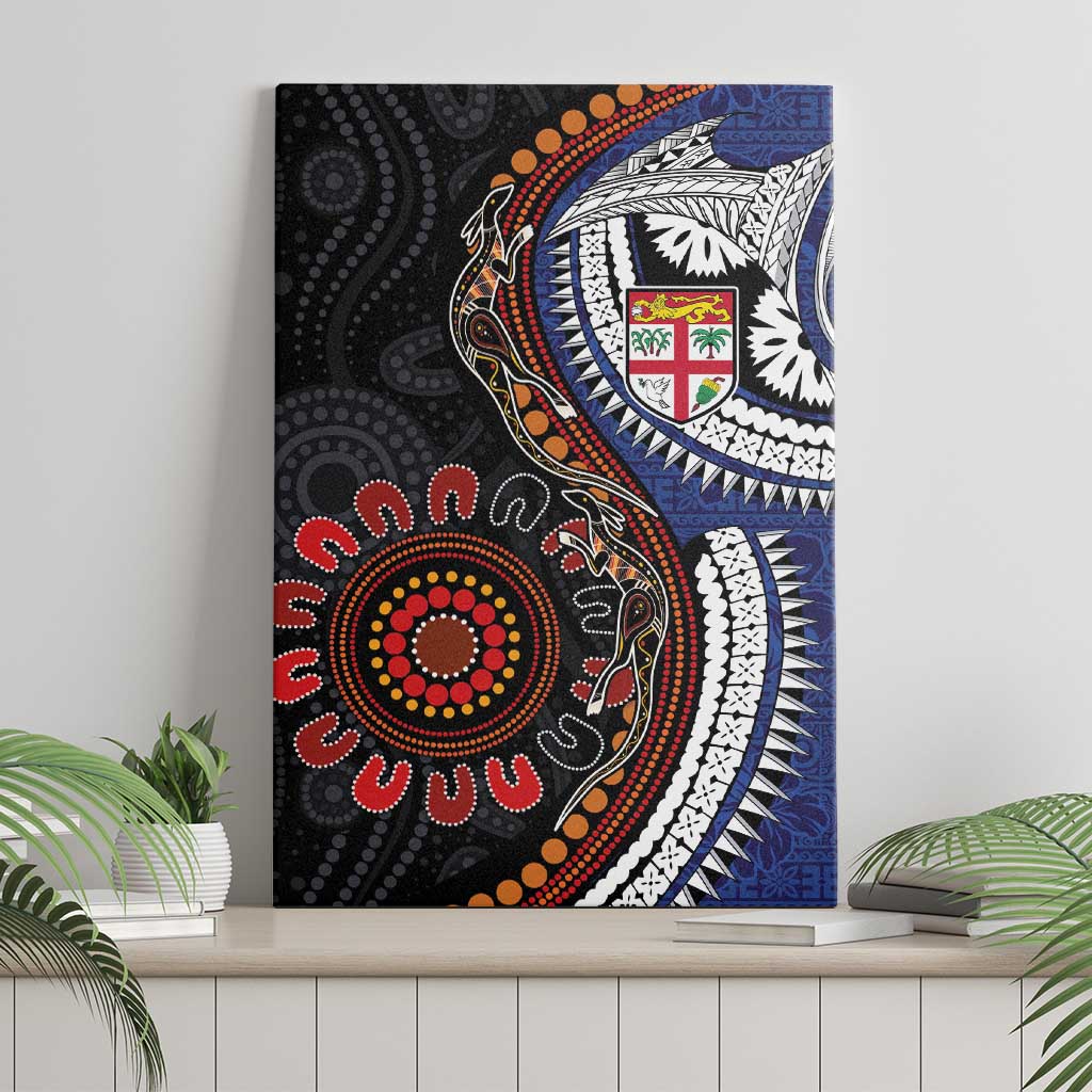 Fiji and Australia Together Canvas Wall Art Kangaroo Aboriginal with Tribal Tapa Hibiscus Half Style - Polynesian Pride