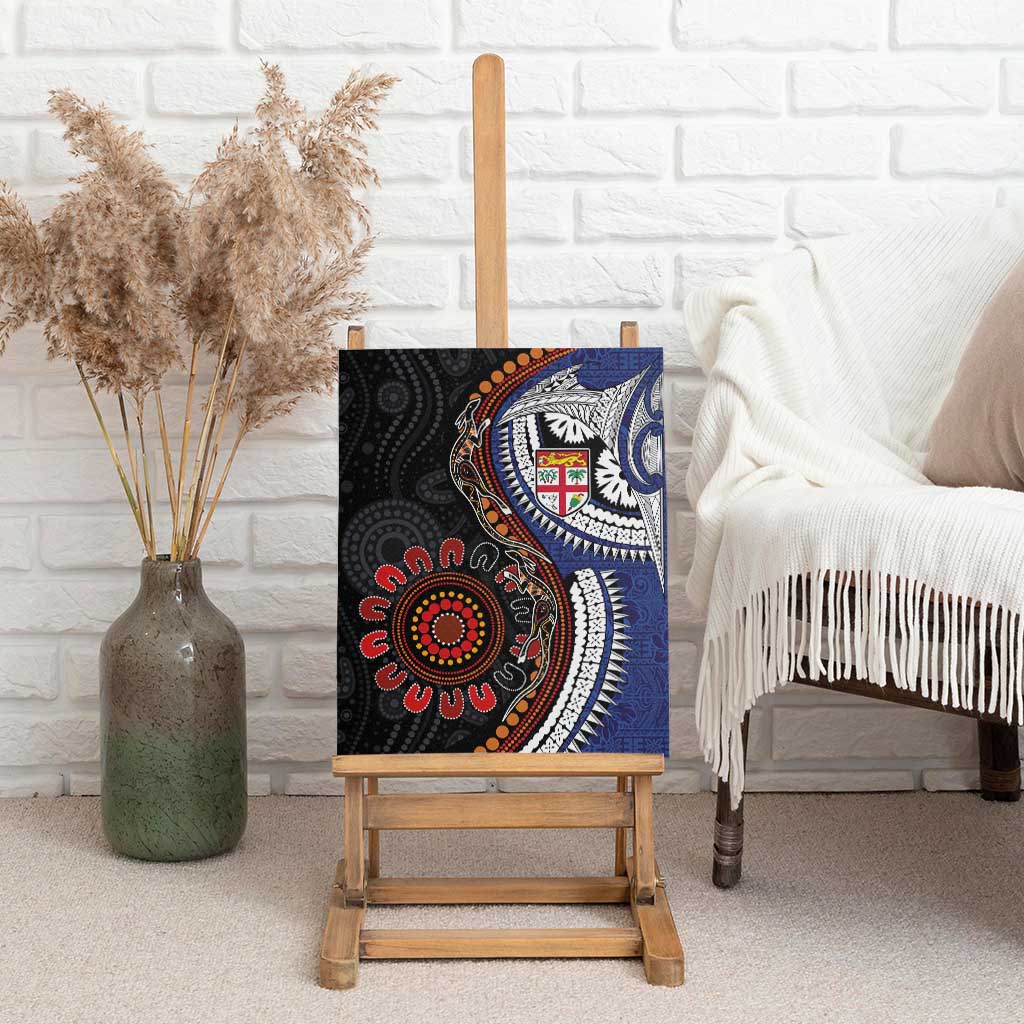 Fiji and Australia Together Canvas Wall Art Kangaroo Aboriginal with Tribal Tapa Hibiscus Half Style - Polynesian Pride