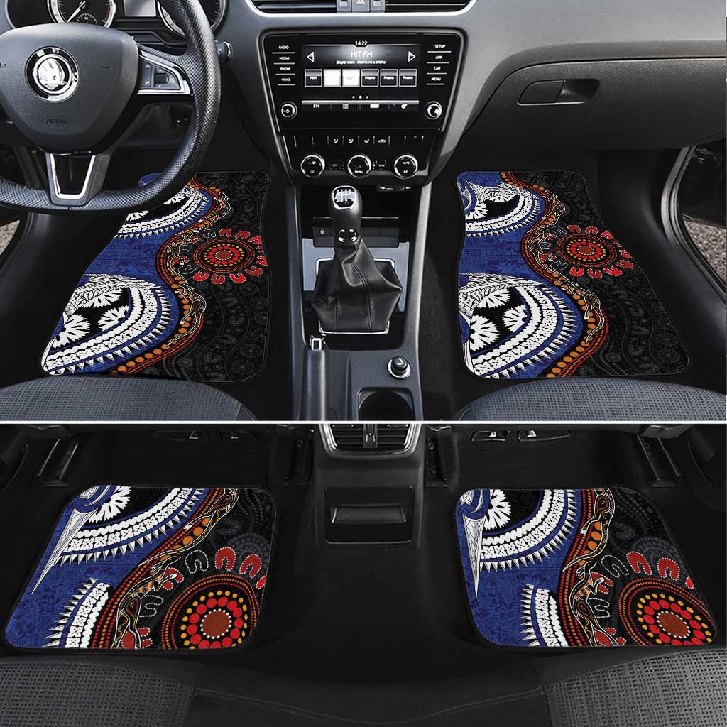 Fiji and Australia Together Car Mats Kangaroo Aboriginal with Tribal Tapa Hibiscus Half Style - Polynesian Pride