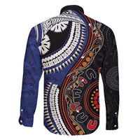 Fiji and Australia Together Family Matching Long Sleeve Bodycon Dress and Hawaiian Shirt Kangaroo Aboriginal with Tribal Tapa Hibiscus Half Style - Polynesian Pride