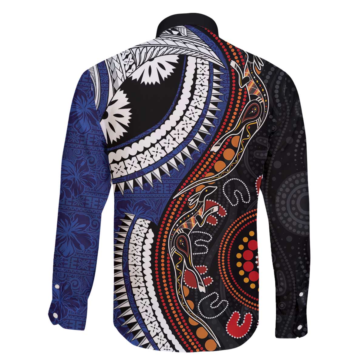 Fiji and Australia Together Family Matching Off The Shoulder Long Sleeve Dress and Hawaiian Shirt Kangaroo Aboriginal with Tribal Tapa Hibiscus Half Style - Polynesian Pride