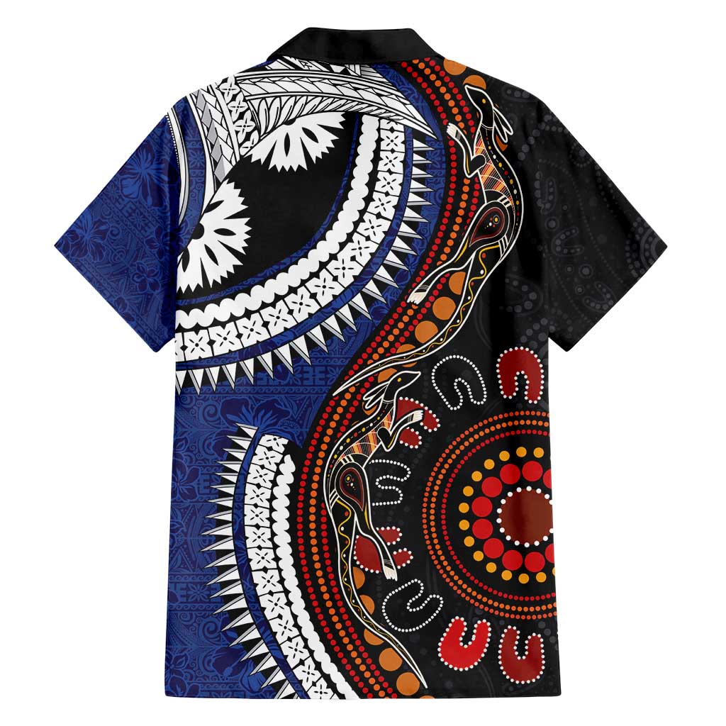 Fiji and Australia Together Family Matching Off Shoulder Short Dress and Hawaiian Shirt Kangaroo Aboriginal with Tribal Tapa Hibiscus Half Style - Polynesian Pride