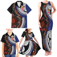 Fiji and Australia Together Family Matching Tank Maxi Dress and Hawaiian Shirt Kangaroo Aboriginal with Tribal Tapa Hibiscus Half Style - Polynesian Pride