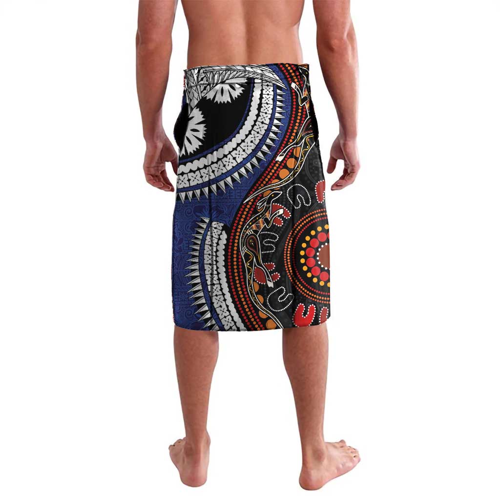 Fiji and Australia Together Lavalava Kangaroo Aboriginal with Tribal Tapa Hibiscus Half Style - Polynesian Pride