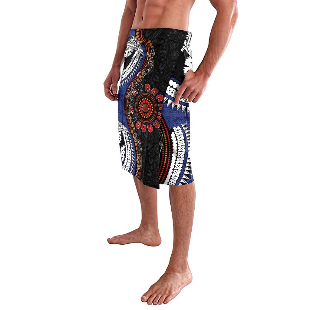 Fiji and Australia Together Lavalava Kangaroo Aboriginal with Tribal Tapa Hibiscus Half Style - Polynesian Pride