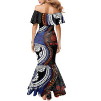 Fiji and Australia Together Mermaid Dress Kangaroo Aboriginal with Tribal Tapa Hibiscus Half Style - Polynesian Pride