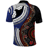 Fiji and Australia Together Polo Shirt Kangaroo Aboriginal with Tribal Tapa Hibiscus Half Style - Polynesian Pride