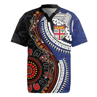 Fiji and Australia Together Rugby Jersey Kangaroo Aboriginal with Tribal Tapa Hibiscus Half Style - Polynesian Pride