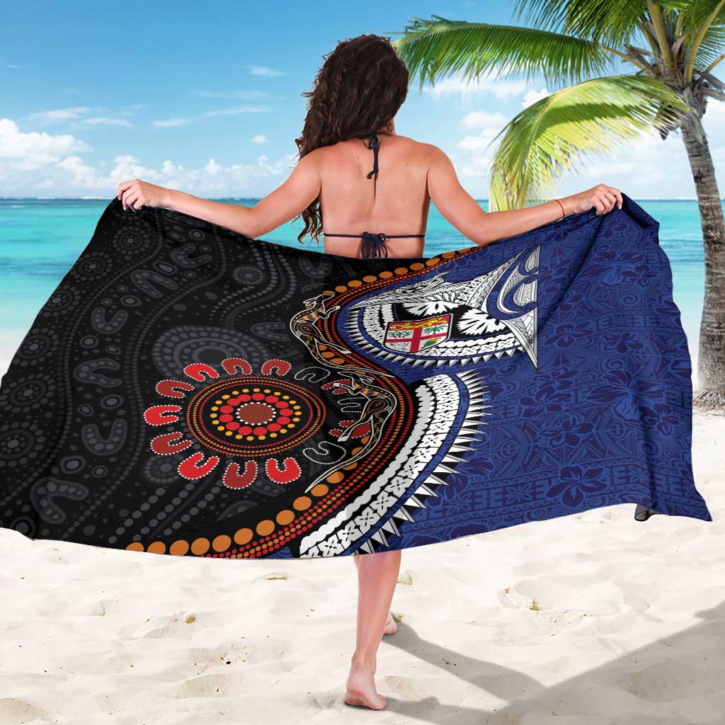 Fiji and Australia Together Sarong Kangaroo Aboriginal with Tribal Tapa Hibiscus Half Style - Polynesian Pride