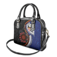Fiji and Australia Together Shoulder Handbag Kangaroo Aboriginal with Tribal Tapa Hibiscus Half Style - Polynesian Pride
