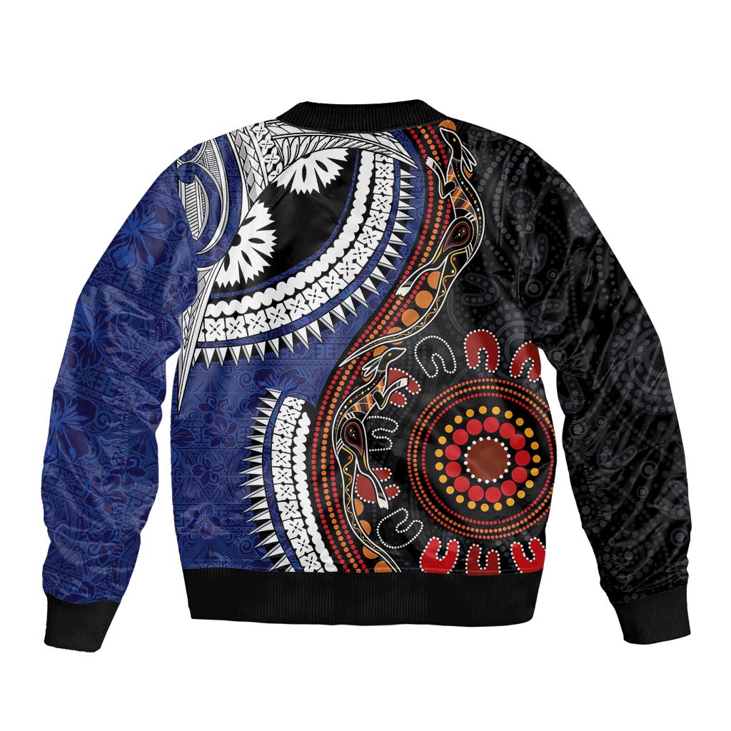 Fiji and Australia Together Sleeve Zip Bomber Jacket Kangaroo Aboriginal with Tribal Tapa Hibiscus Half Style LT03 - Polynesian Pride