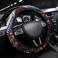 Fiji and Australia Together Steering Wheel Cover Kangaroo Aboriginal with Tribal Tapa Hibiscus Half Style LT03 Universal Fit Black - Polynesian Pride
