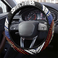Fiji and Australia Together Steering Wheel Cover Kangaroo Aboriginal with Tribal Tapa Hibiscus Half Style LT03 - Polynesian Pride