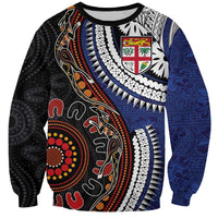 Fiji and Australia Together Sweatshirt Kangaroo Aboriginal with Tribal Tapa Hibiscus Half Style LT03 Unisex Black - Polynesian Pride