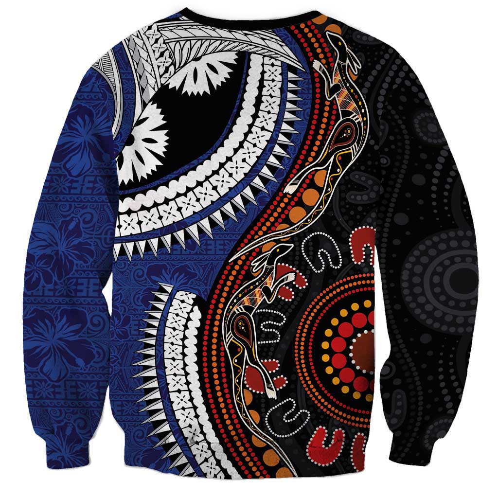 Fiji and Australia Together Sweatshirt Kangaroo Aboriginal with Tribal Tapa Hibiscus Half Style LT03 - Polynesian Pride