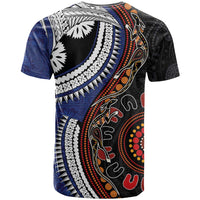 Fiji and Australia Together T Shirt Kangaroo Aboriginal with Tribal Tapa Hibiscus Half Style - Polynesian Pride