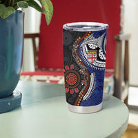 Fiji and Australia Together Tumbler Cup Kangaroo Aboriginal with Tribal Tapa Hibiscus Half Style - Polynesian Pride