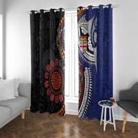 Fiji and Australia Together Window Curtain Kangaroo Aboriginal with Tribal Tapa Hibiscus Half Style - Polynesian Pride