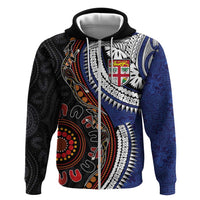 Fiji and Australia Together Zip Hoodie Kangaroo Aboriginal with Tribal Tapa Hibiscus Half Style - Polynesian Pride