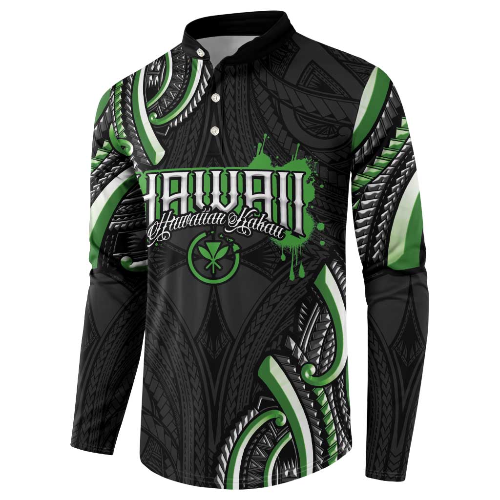 Traditional Art Hawaiian Kakau Tattoos Button Sweatshirt Green Color - Polynesian Pride