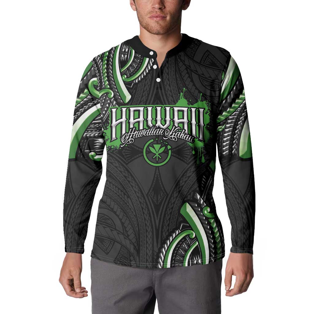Traditional Art Hawaiian Kakau Tattoos Button Sweatshirt Green Color - Polynesian Pride