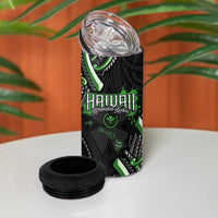 Traditional Art Hawaiian Kakau Tattoos 4 in 1 Can Cooler Tumbler Green Color - Polynesian Pride