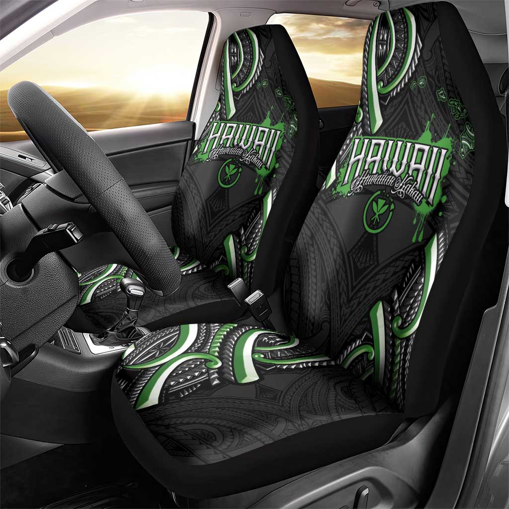 Traditional Art Hawaiian Kakau Tattoos Car Seat Cover Green Color - Polynesian Pride