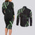 Traditional Art Hawaiian Kakau Tattoos Couples Matching Long Sleeve Bodycon Dress and Long Sleeve Button Shirt Green Color - Polynesian Pride