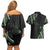 Traditional Art Hawaiian Kakau Tattoos Couples Matching Off Shoulder Short Dress and Hawaiian Shirt Green Color - Polynesian Pride