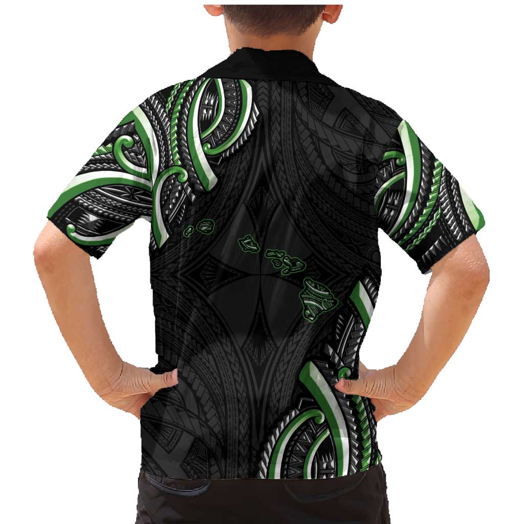 Traditional Art Hawaiian Kakau Tattoos Family Matching Mermaid Dress and Hawaiian Shirt Green Color - Polynesian Pride