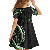 Traditional Art Hawaiian Kakau Tattoos Family Matching Off The Shoulder Long Sleeve Dress and Hawaiian Shirt Green Color - Polynesian Pride