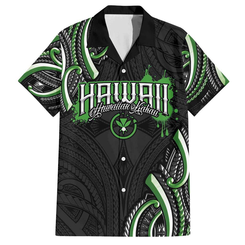Traditional Art Hawaiian Kakau Tattoos Family Matching Off Shoulder Maxi Dress and Hawaiian Shirt Green Color - Polynesian Pride